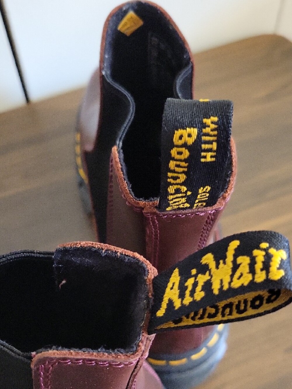 Dr. Martens Women's Leather Chelsea Boots in Burgundy with Yellow Stitching - Picture 4 of 9